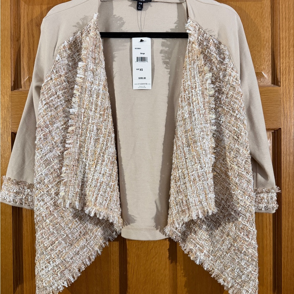Grayse Tweed & Knit Open Front Jacket NWT XS Beige Boutique